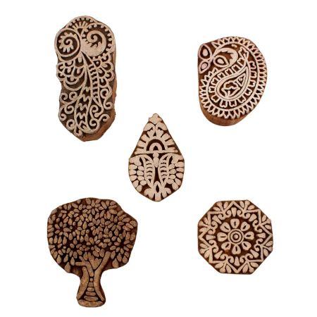 Set of 5 Piece New Mix Wooden Printing Blocks